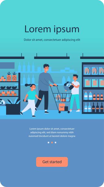 积极的父亲和孩子们在杂货店买食物图片下载