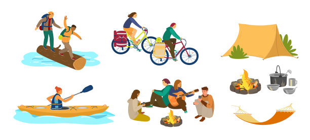 徒步旅行或野营的人们。图片下载