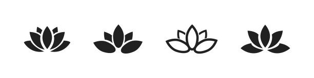 一套莲花花图标。向量莲花植物黑色收集。图片下载