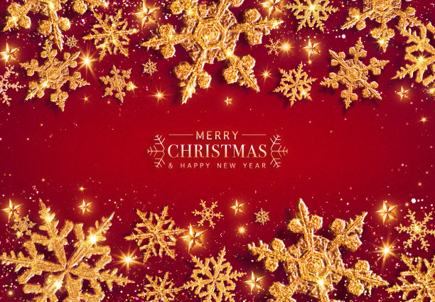 抽象金色雪花在闪亮的红色背景-包含3d渲染图片下载