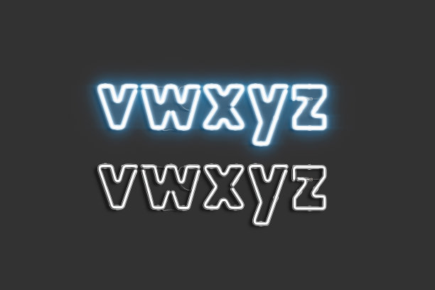 霓虹灯v w x y z符号，电子字体模型图片下载