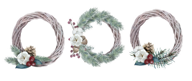 水彩手绘圣诞花环。完美的邀请和社交媒体。图片下载