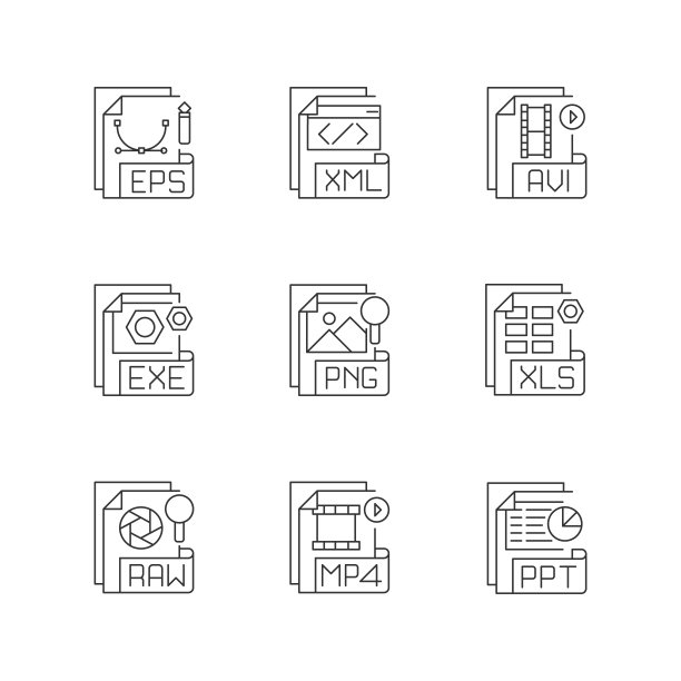 文件格式像素完美的线性图标集图片下载