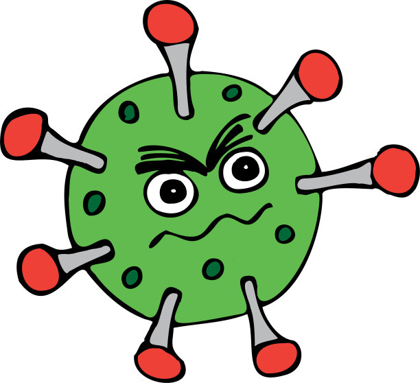 一幅表情狰狞的冠状病毒颗粒的漫画图片下载