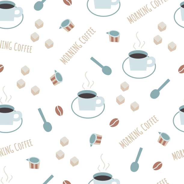 甜咖啡与牛奶和糖矢量插图模式图片下载