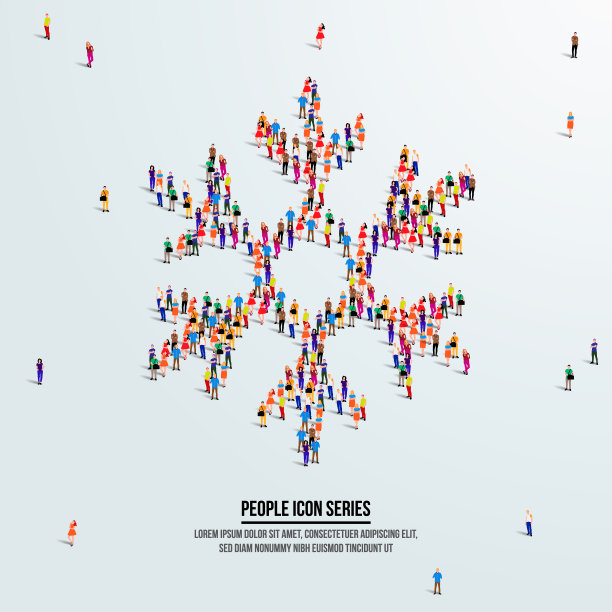 圣诞快乐或雪花概念。一大群人组成的雪花形成圣诞节的形状。矢量插图。图片下载