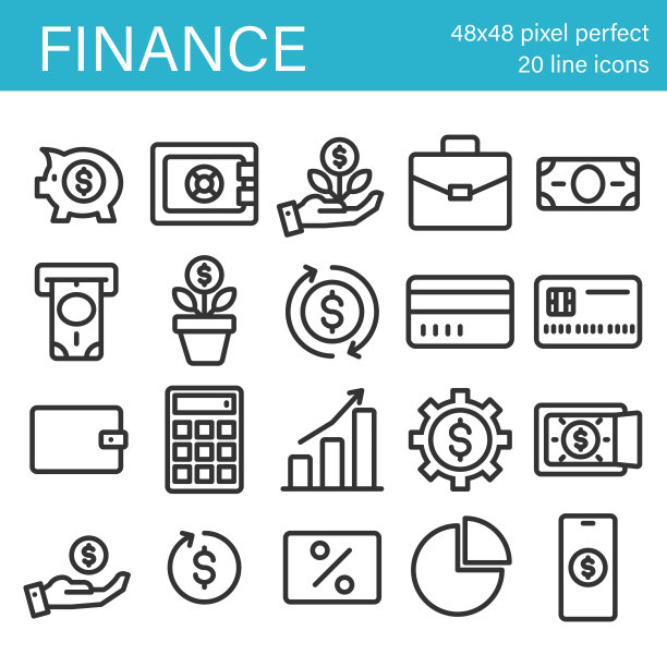 一套财务线图标。银行的象征。图片下载