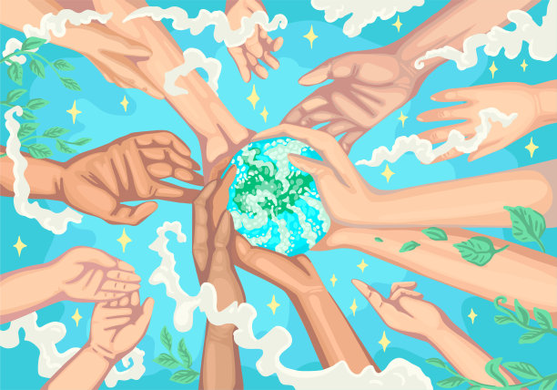 10、手牵地球，孩子手牵地球。拯救地球，地球日。矢量图图片下载