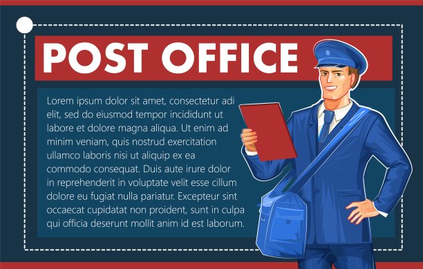 邮局。快速邮寄。快递服务。矢量插图。横幅,海报。平的风格。没有梯度。艺术图片下载