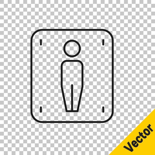 黑线男性厕所图标隔离在透明背景上。WC的迹象。卫生间。向量图片下载