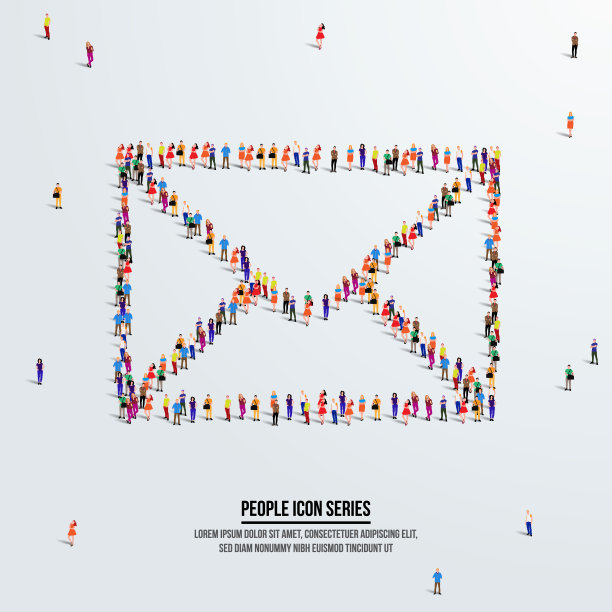 邮箱图标或电子邮件概念。一大群人组成一个电子邮件图标。矢量插图。图片下载