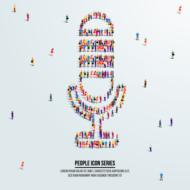 麦克风图标或音频记录的概念。一大群人围成一个麦克风的形状。矢量插图。图片下载