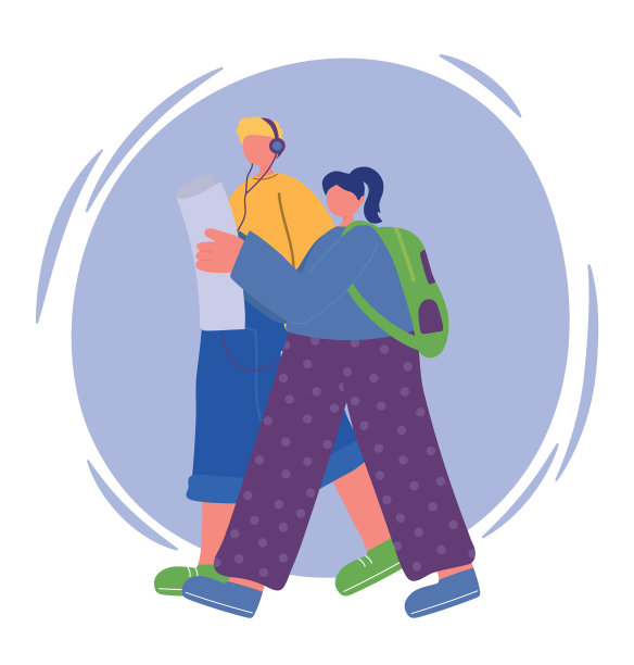 年轻夫妇边走边听音乐图片下载