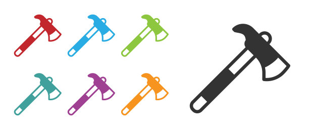 黑色消防斧图标孤立的白色背景。消防斧。设置图标丰富多彩。向量图片下载