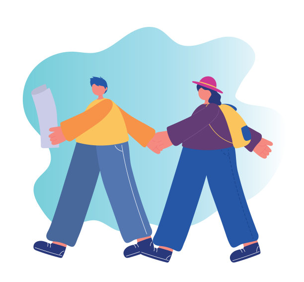 人们的活动，年轻夫妇散步与地图图片下载