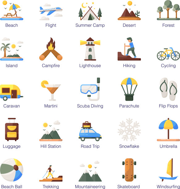 旅行和假日扁平图标包图片下载