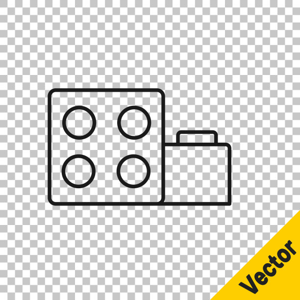 黑线玩具积木砖儿童图标孤立在透明的背景。向量图片下载