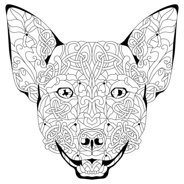 Zentangle风格的头狗手绘装饰图片下载