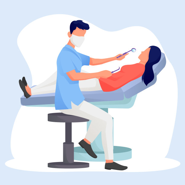 牙医正坐着和一位女性一起工作图片下载