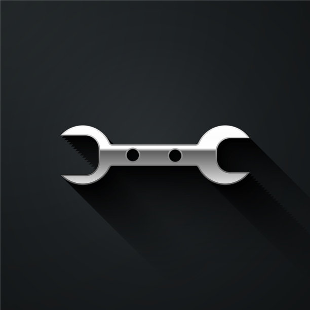 银色扳手扳手图标隔离在黑色图片下载