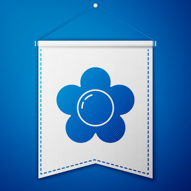 蓝色花图标孤立在蓝色背景图片下载