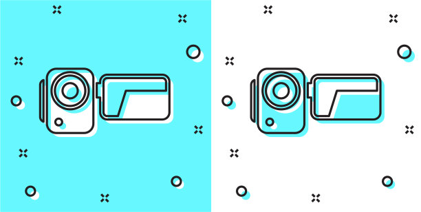 黑线影院摄像机图标隔离在绿色图片下载