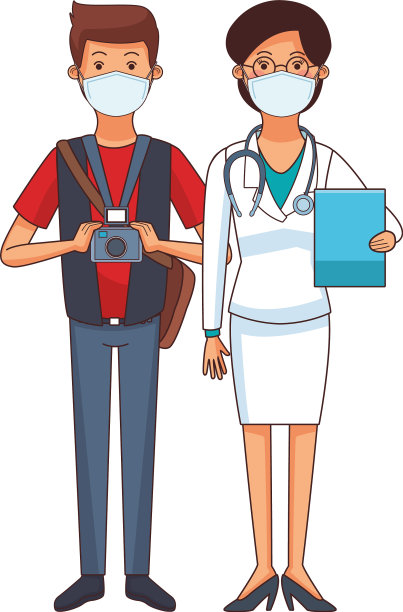 女医生和摄影师使用面罩图片下载