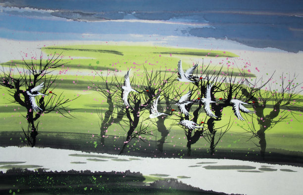 中国传统的仙鹤画图片下载