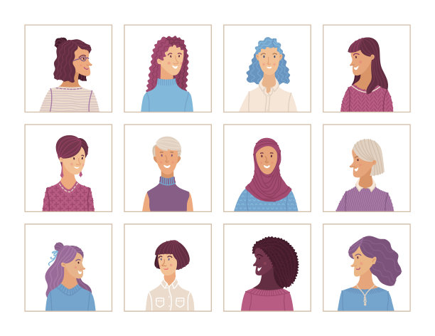 扁平女性肖像套装图片下载