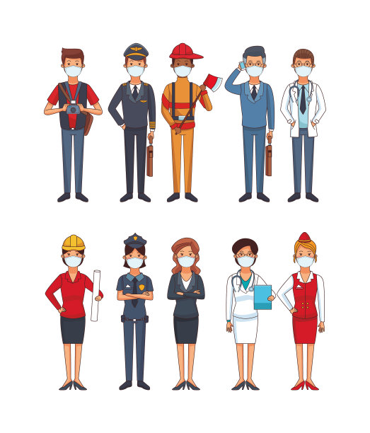 使用口罩应对新冠肺炎的集体工作人员图片下载