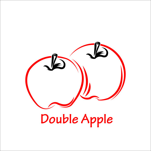 双红苹果标志简洁，具有线条艺术风格图片下载