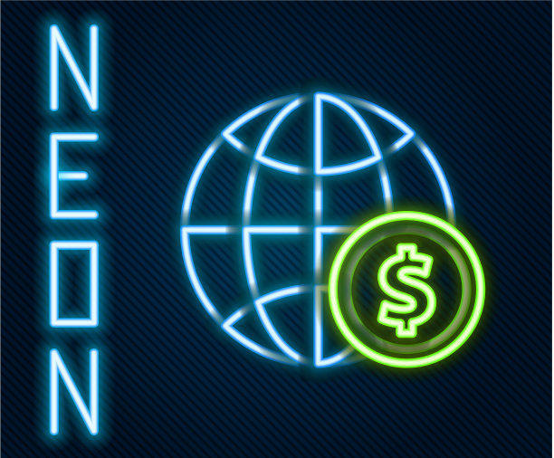 发光的霓虹灯线地球与美元的象征图片下载
