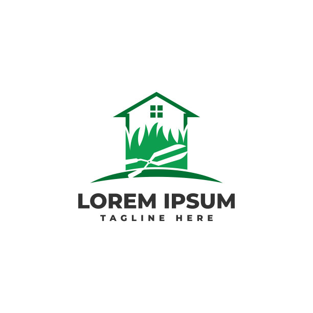 割草机的房子与剪刀的标志图标图片下载