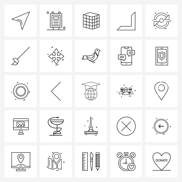 UI设置25个基本线图标重置箭头立方体图片下载