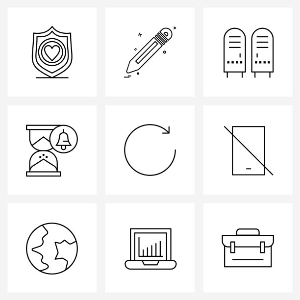 孤立的符号设置9个简单的线条图标图片下载