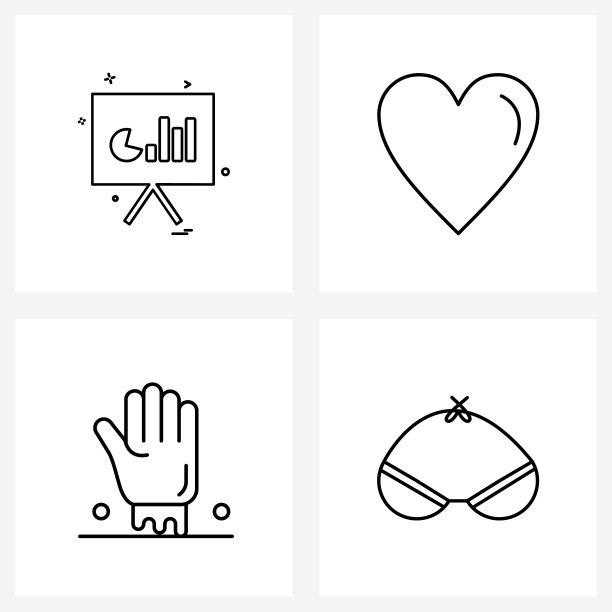 孤立的符号设置4个简单的线条图标图片下载