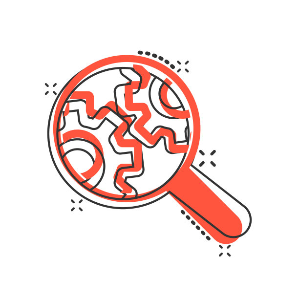 放大镜与齿轮图标在漫画风格放大图片下载