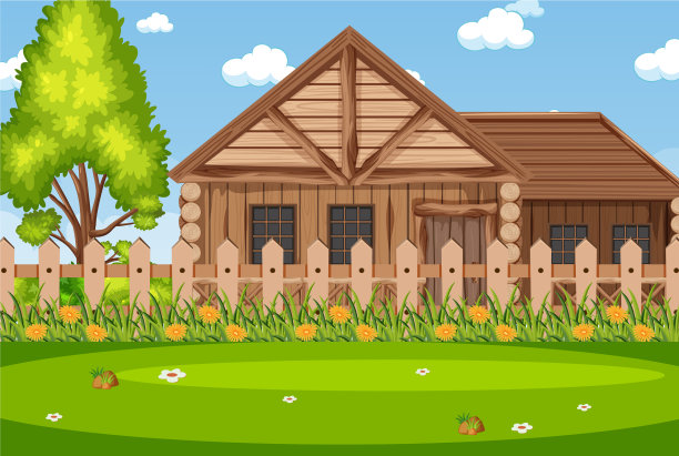 背景场景为公园内的木屋图片下载