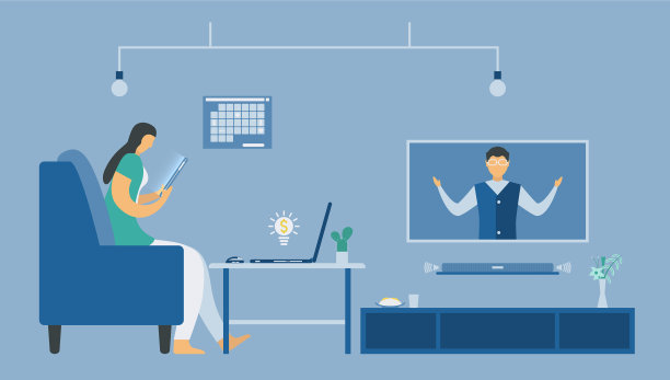 用笔记本电脑或智能手机召开视频会议图片下载