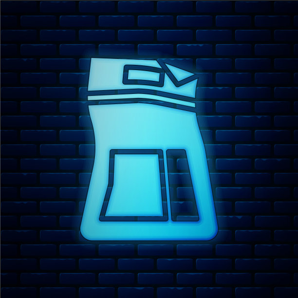 发光的霓虹灯水泥袋图标孤立在砖块上图片下载