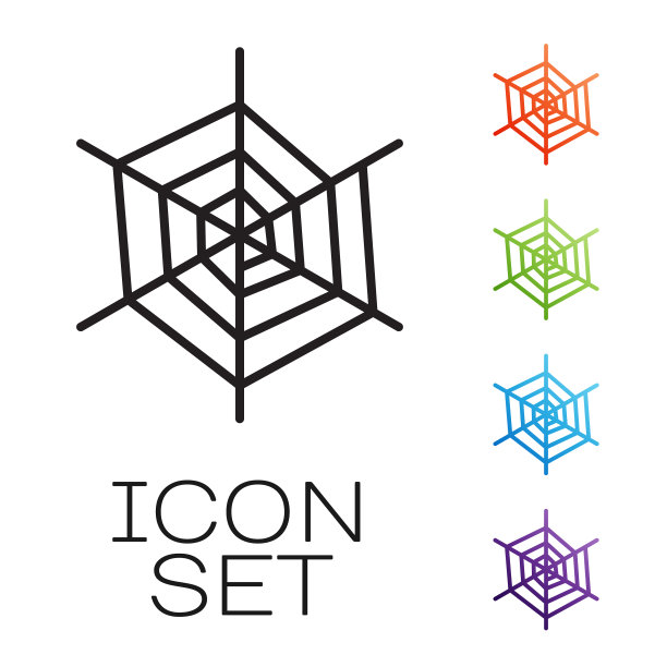 黑线蜘蛛网图标孤立在白色上图片下载