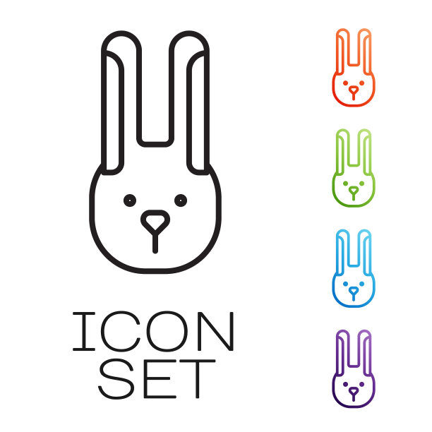 黑色线兔与耳朵图标孤立在白色图片下载