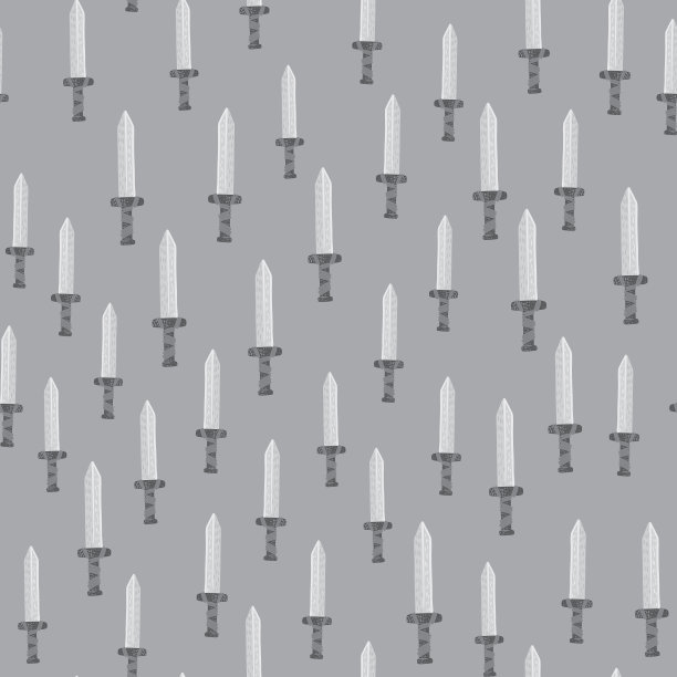 小剑的轮廓无缝模式。灰色背景的手绘中世纪历史版画。钢的刀背景。图片下载