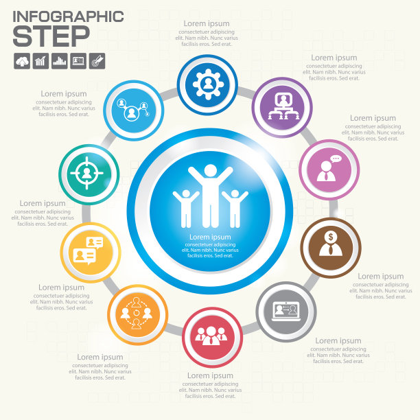 业务信息模板。数据可视化。可用于工作流布局，数量的选项，步骤，图表，图形，演示，图表和网页设计。矢量插图。图片下载