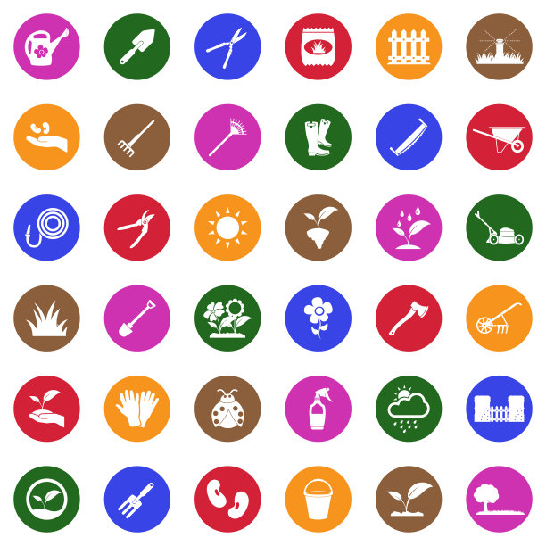 园艺图标。圆形的白色平面设计。矢量插图。图片下载