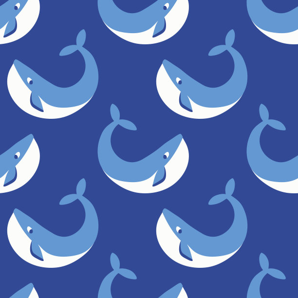 面向鲸鱼的矢量无缝模式。海洋哺乳动物重复的纹理。海洋背景与动物。图片下载