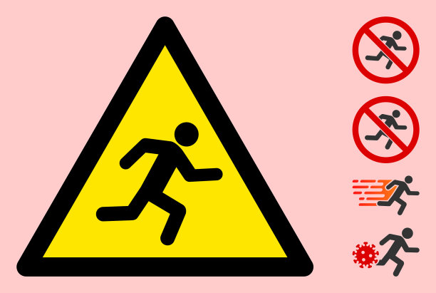 奔跑的人警告三角形标志图标图片下载