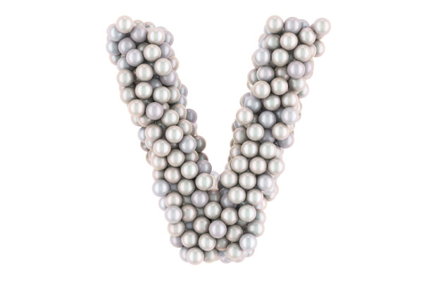 字母V从白色珍珠，3D渲染孤立在白色背景图片下载