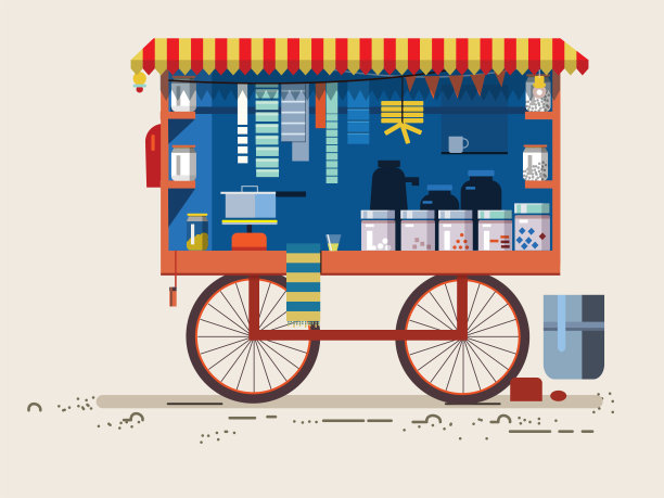 印度食品车设计插画图片下载