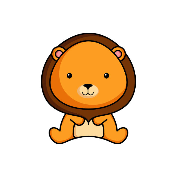 可爱的商业狮子图标在白色的背景。吉祥物卡通动物人物画册、剪贴簿、贺卡、请柬、传单、贴纸、卡片设计。平面矢量股票插图。图片下载